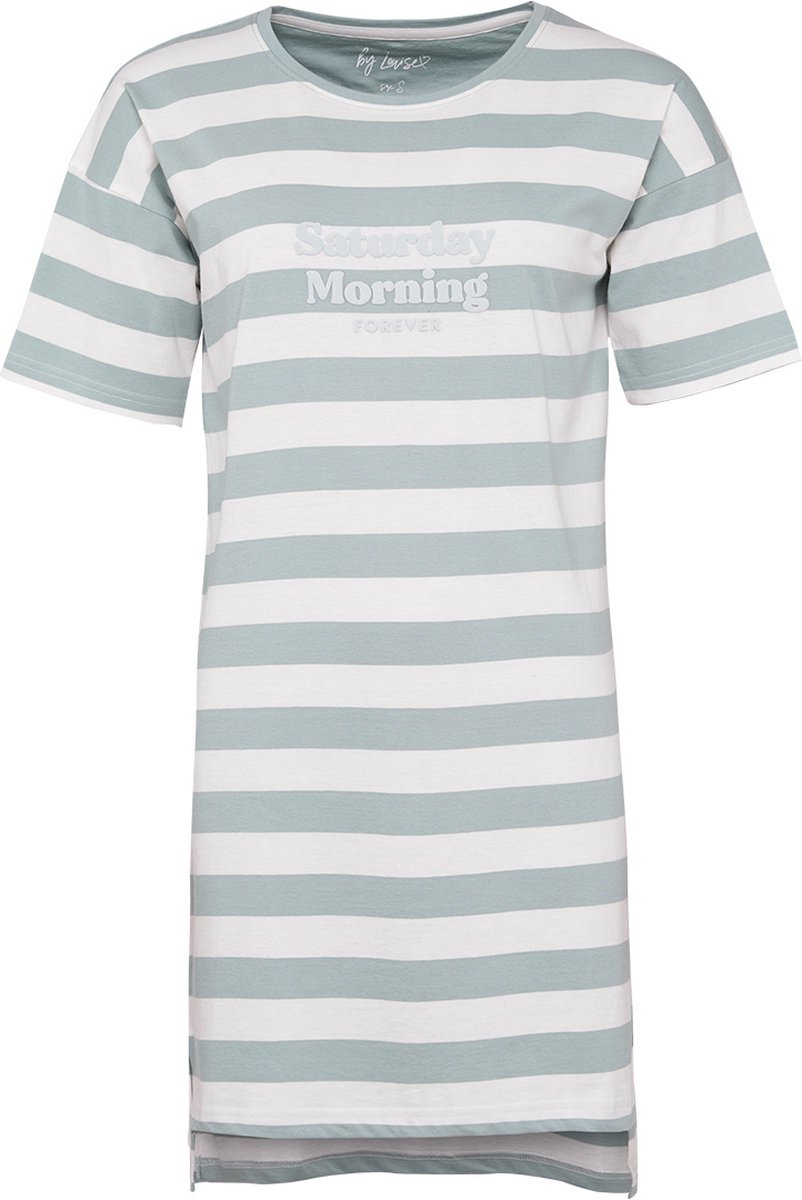 By Louise Dames Nachthemd Groen Gestreept | big shirt | slaaphemd