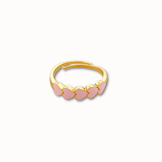 ByNouck Jewelry - Roze Hartjes Ring - Sieraden - Dames Ring - Verguld - Ring