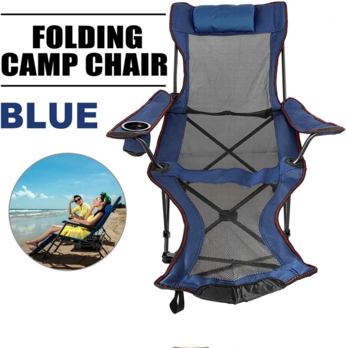 Vevor® - Campingstoel - liggend - Opvouwbaar - Inklapbaar - Strandstoel - Visstoel - Ligbed tuin - Ligbed - Donker Blauw