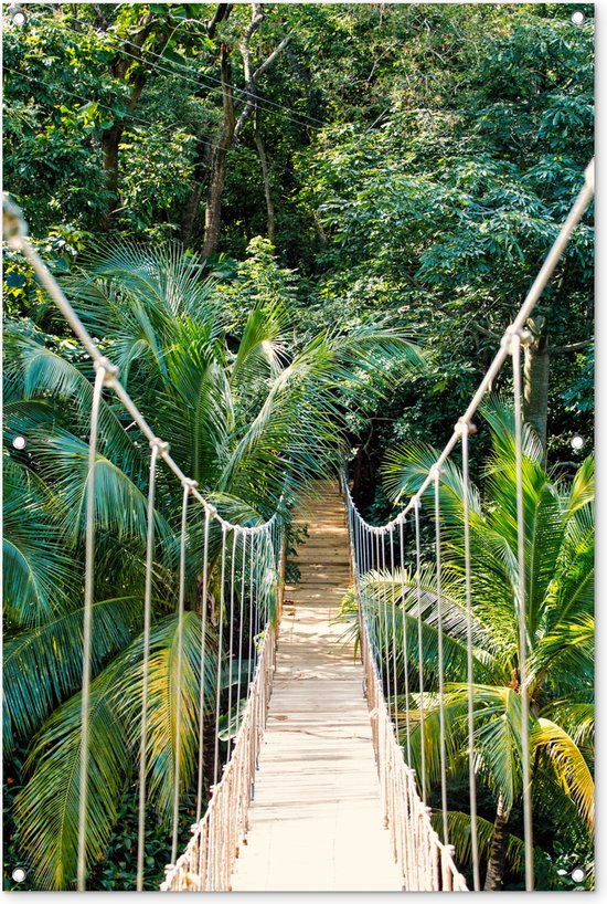 Tuinposter - Tuindoek - Tuinposters buiten - Jungle - Palmboom - Brug - Natuur - Planten - 80x120 cm - Tuin