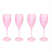 4 verres à Champagne roses incassables - avec texte et sous-verres