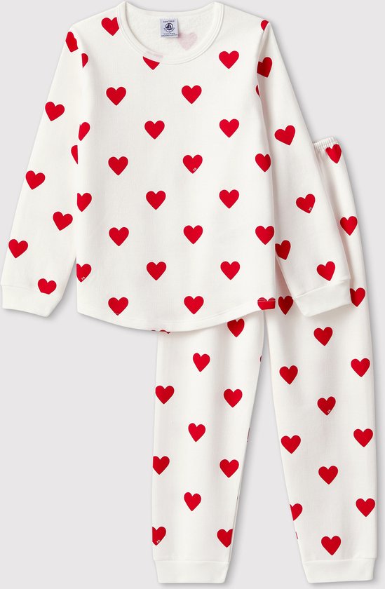 Petit Bateau Kinderpyjama van molton met hartjesprint Meisjes Pyjamaset - Rood - Maat 140