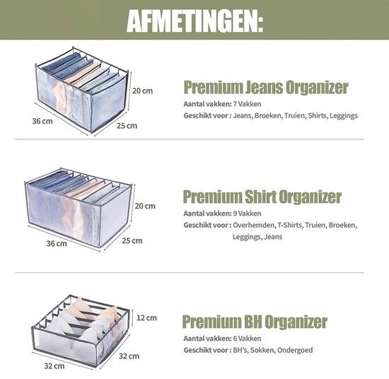 RMAN 2 stuks jeans organizer voor kast 16 cel lade organizer opvouwbare kledingorganizer plank verdelers voor T-shirt, trui, broek, jurk, beige