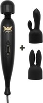 Pixey - Turbo - Wand Vibrator - Massager - Black Edition - Met Twee Opzetstukken
