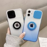 iPhone 14 Pro Max - Blue Gradient Clear Case - Camera Bescherming Slide - Armor Ring Houder Hoesje - Blauw - Doorzichtig - Ring Standaard - Shockproof - Camera Cover