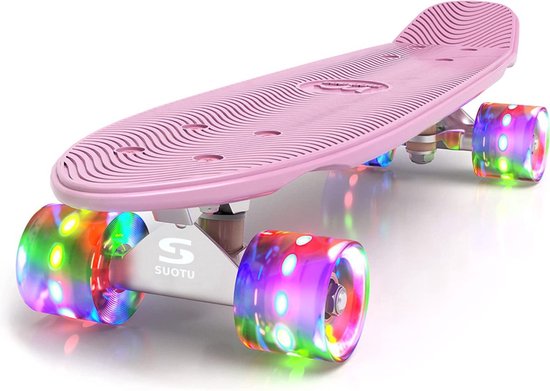 Suotu Skateboard – Skateboard Jongens – Wielen met LED-verlichting – Skateboard Meisjes – Skateboard Volwassenen – Roze