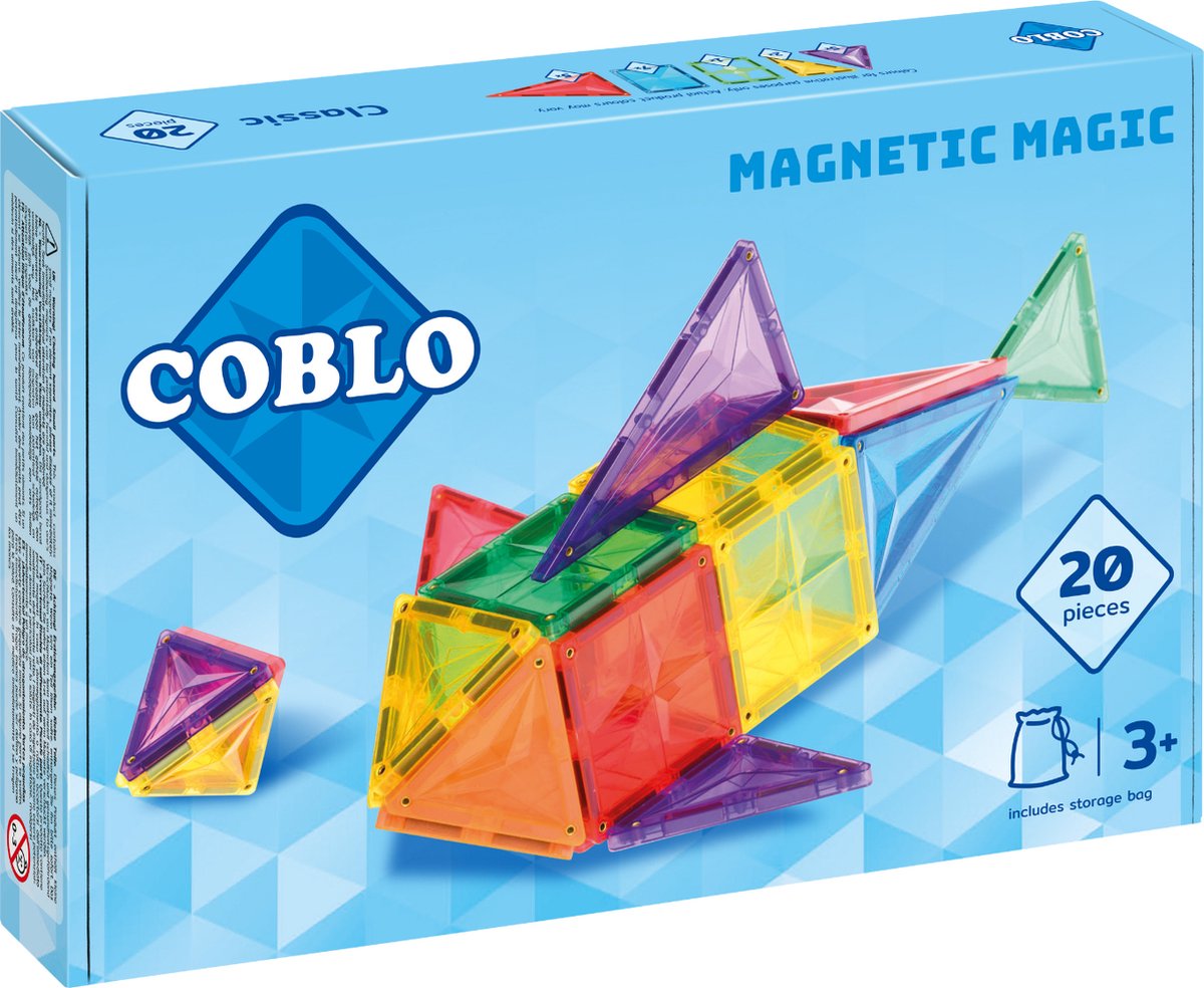 Coblo Classic 20 stuks - Magnetisch speelgoed - Montessori speelgoed - Magnetische Bouwstenen - Magnetische tegels - STEM speelgoed - Cadeau kind - Speelgoed 3 jaar t/m 12 jaar