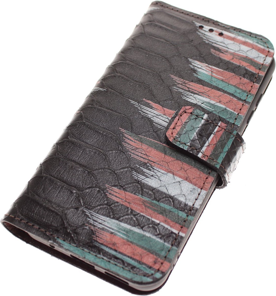 Made-NL iPhone 7P/8P Zwart slangenprint kalfsleer