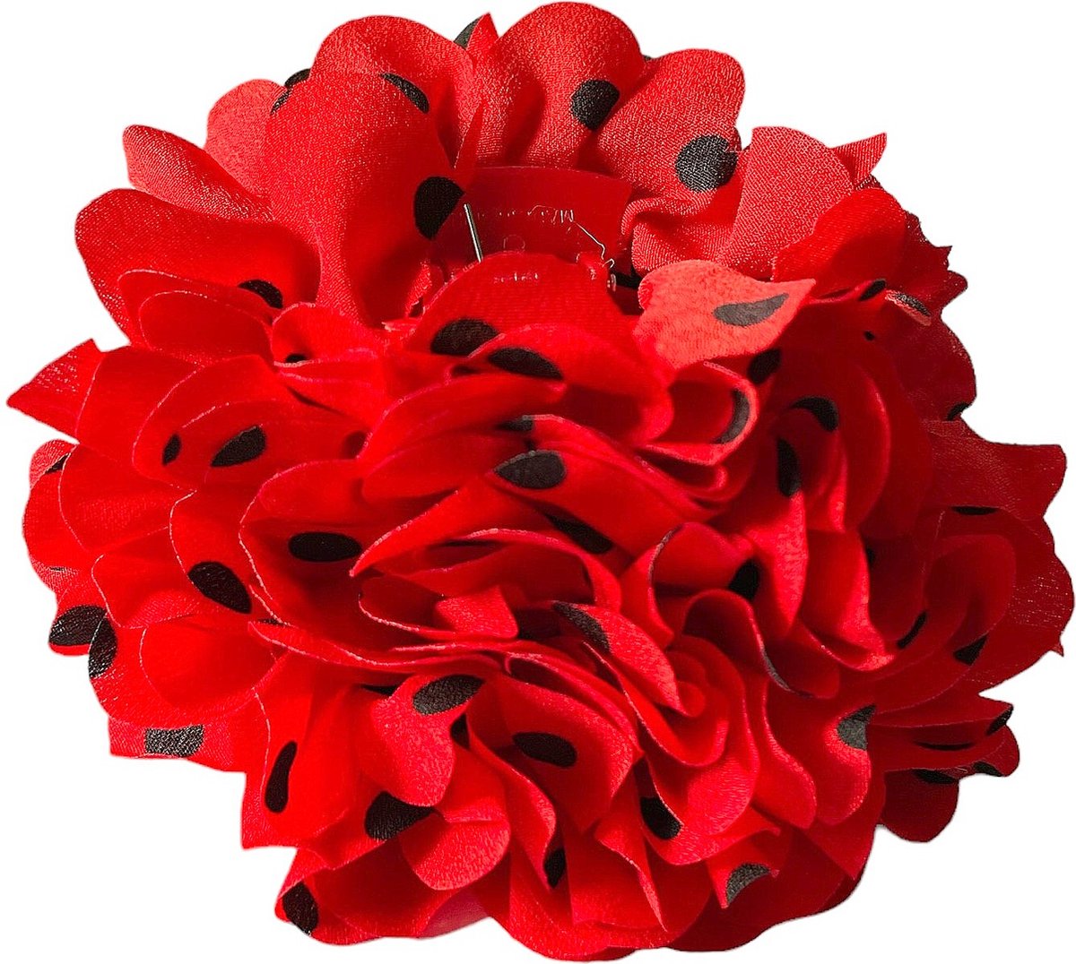 Spaanse haarbloem rood met zwarte stippen - bloem bij flamenco jurk -verkleedkleding Spanje - La Señorita