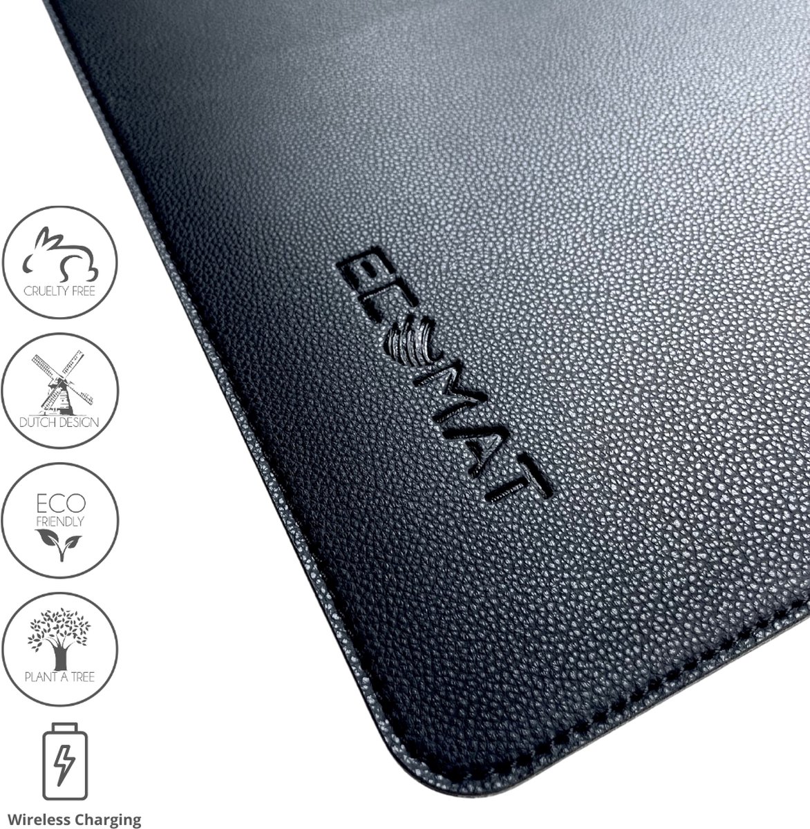 ECOMAT - Vegan lederen bureau onderlegger bureau mat met draadloos oplader muismat bureau organizer bureau accessoires — cadeau in Wonen & Interieur - foto 2
