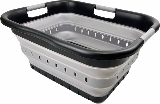 SAMMART Opvouwbare plastic wasmand van 40 liter - opvouwbare pop-up opbergcontainer/organizer - draagbare wasbak - ruimtebesparende mand/mand (1, wit/grijs
