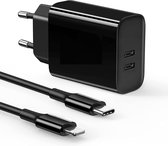 USB C Adapter 2 Poorten + Oplaadkabel - Geschikt voor iPhone Oplader Kabel USB-C - Snellader - 35W, 20W, 25W