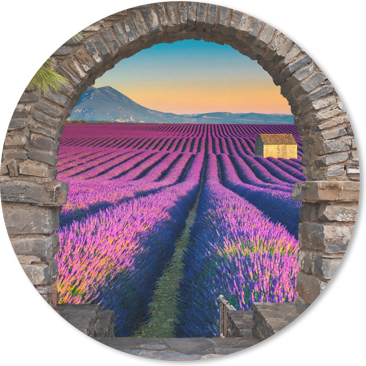 Muismat rond 40x40 cm - Mousepad Lavendel - Avond - Doorkijk - Bloemen - Ronde muismatten