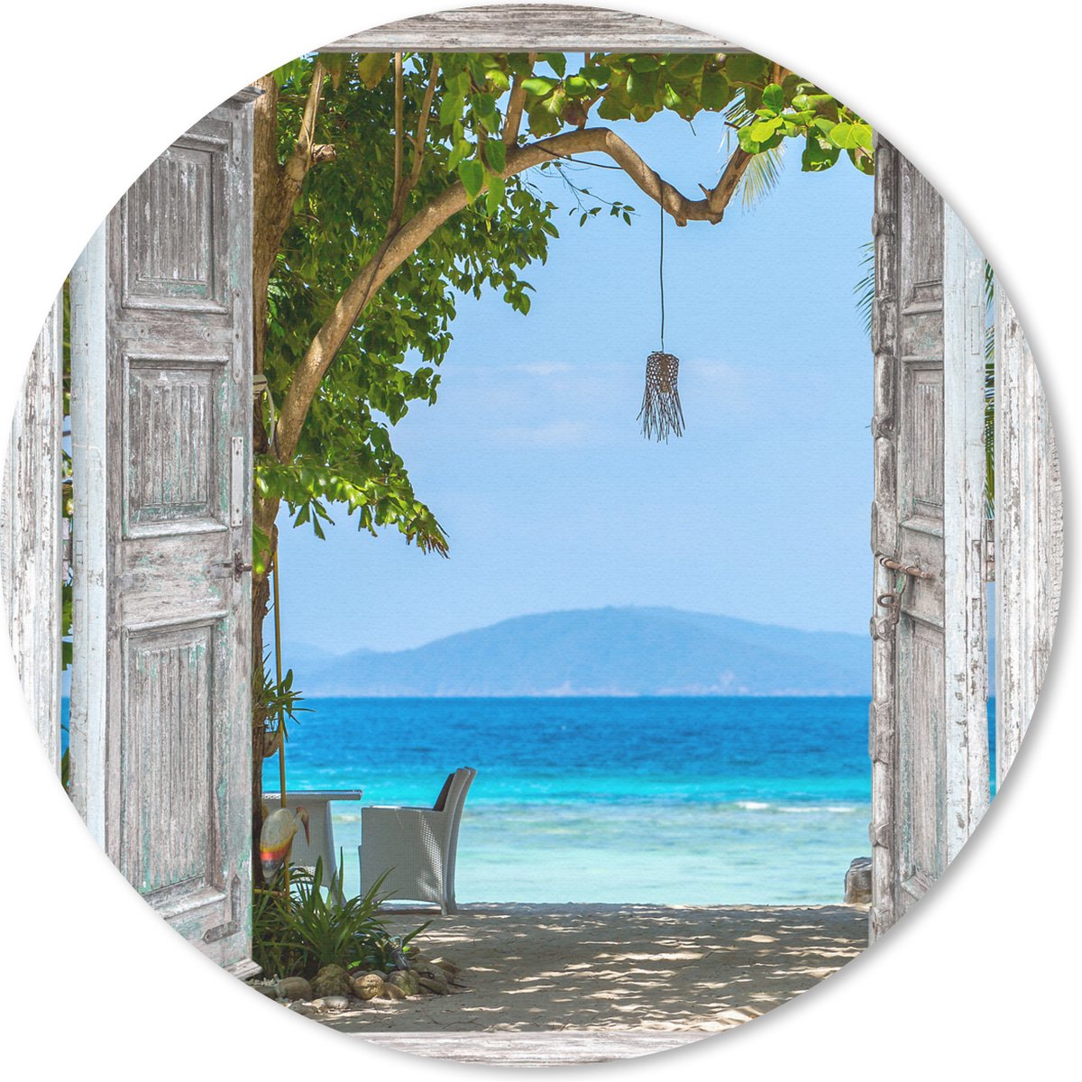 Muismat rond 30x30 cm - Mousepad Strand - Tropisch - Zee - Doorkijk - Ronde muismatten