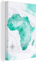 Canvas Wereldkaart - 20x30 - Wanddecoratie Wereldkaart - Kleuren - Afrika