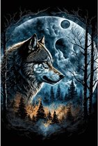 Wandbord Dieren Specials - De Wolf Bij Volle Maan