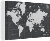 Canvas Wereldkaart - 180x120 - Wanddecoratie Wereldkaart - Zwart - Wit - Wereld