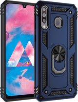 Hoesje Geschikt voor Huawei Y7P 2020 Stevige Magnetische Anti shock ring back cover case- schokbestendig-TPU met stand – Blauw + Gratis screenprotector