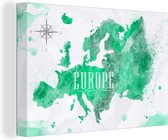 Canvas Wereldkaart - 90x60 - Wanddecoratie Wereldkaart - Europa - Verf