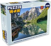 Puzzel Weerspiegeling van bergen in het meer Lago di Braies in Italië - Legpuzzel - Puzzel 1000 stukjes volwassenen