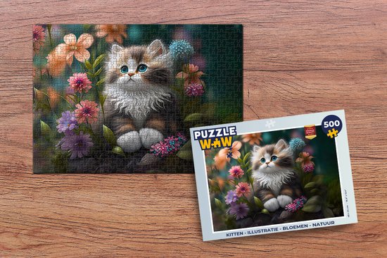 Puzzle Chaton - Illustration - Fleurs - Nature - Chat - Puzzle