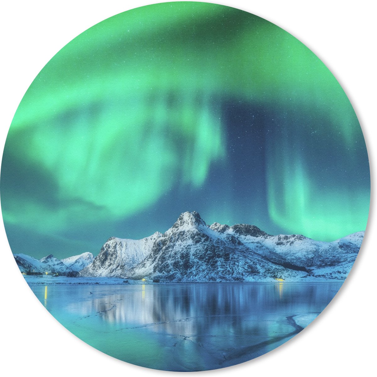 Muismat rond 20x20 cm - Mousepad Noorderlicht - Berg - Sneeuw - Ronde muismatten