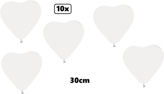 10x Hartjes ballon 30cm wit- Liefde hart Festival feest party verjaardag landen helium lucht thema