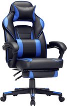 Rootz Bureaustoel - Bureaustoel - Kunstleer - Voetsteun - Hoofdsteun - Lendenkussen - Hoogte Verstelbaar - Ergonomisch - Zwart - Blauw - 67 x 66 x (116-126) cm