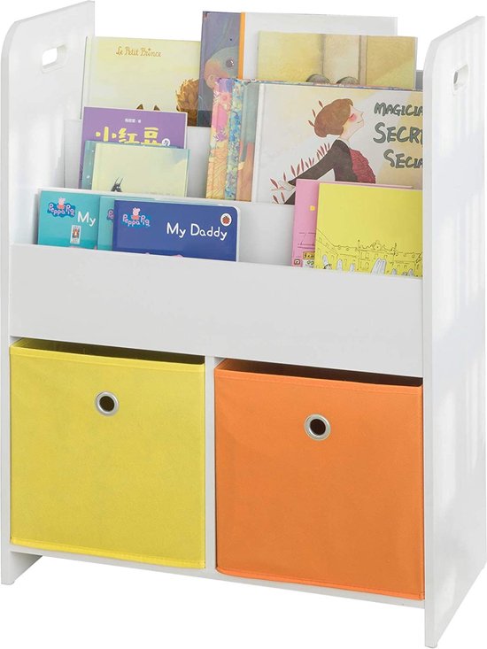 Rootz Bookcase Kids - Étagère à livres - Présentoir de Rack avec tiroirs en Fabric