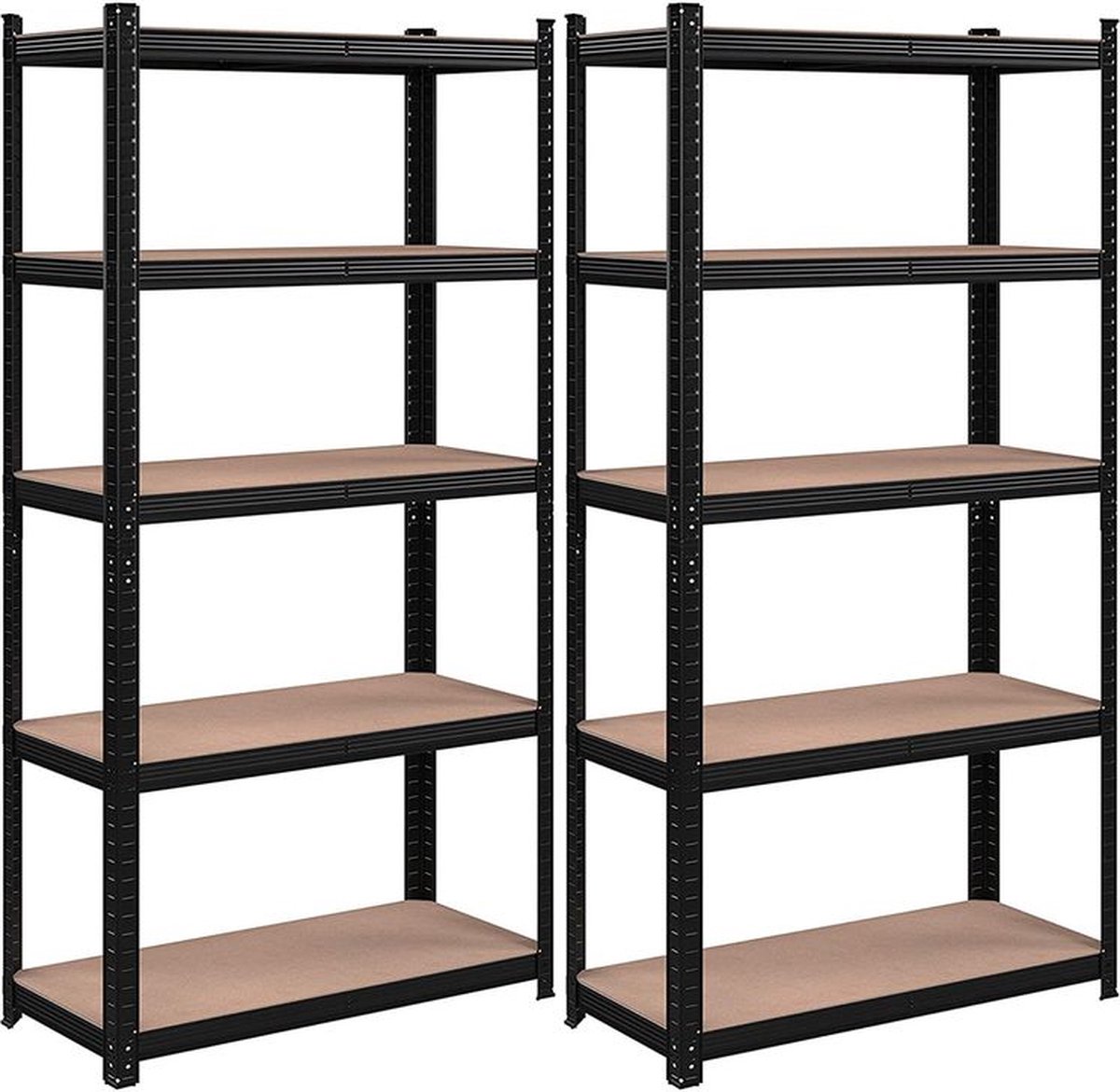 Opbergrek - Opbergplanken - Set Van 2 Opbergplanken - Heavy-duty Rekken - 5 Niveaus Opbergrek - Metalen Opbergplanken - Zwart - 180 x 90 x 40 cm