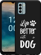 Cazy Hoesje Zwart geschikt voor Nokia G22 Life Is Better With a Dog Wit