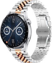 Stalen bandje - RVS - geschikt voor Huawei Watch GT / GT Runner / GT2 46 mm / GT 2E / GT 3 46 mm / GT 3 Pro 46 mm / GT 4 46 mm / Watch 3 / Watch 3 Pro / Watch 4 / Watch 4 Pro - zilver-rosegoud