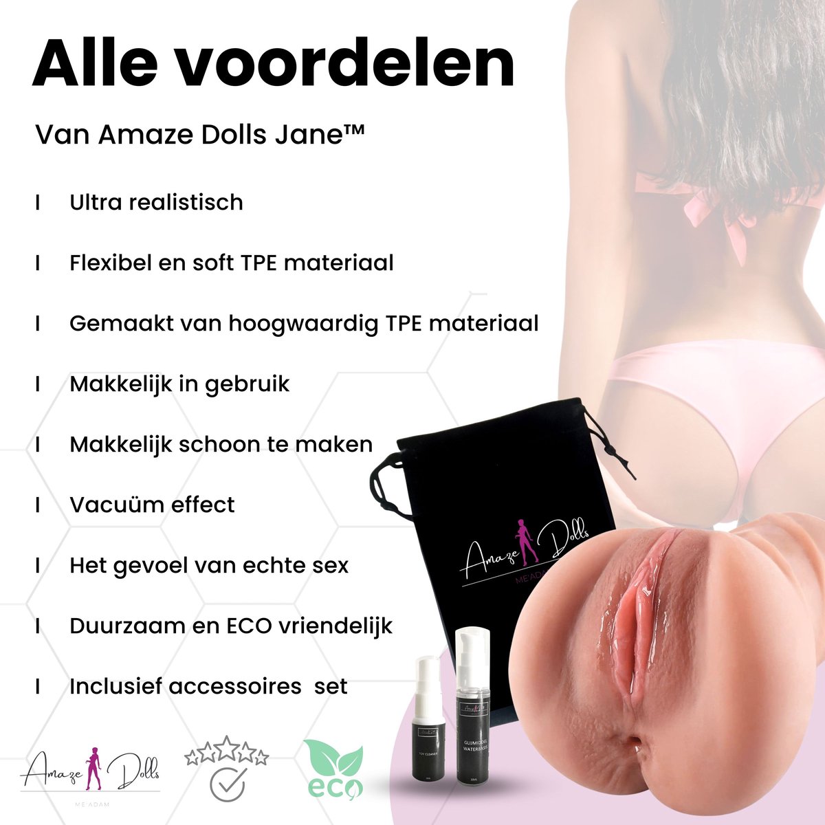 Amaze Dolls Jane™ - Masturbator inclusief opbergtas, glijmiddel and toy cleaner