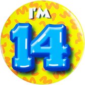 Button 14 Jaar - Button met speld (55mm) - Leeftijd badge - 14 Jaar versiering - Accessoires - Rozet I'm 14 - Verjaardag jongen / meisje / man / vrouw - Button 14 Jaar