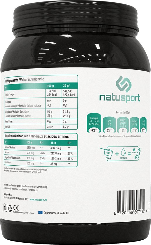 Natusport Isotone Sportdrank - Elektrolyten & Koolhydraten - Watermeloen - 1kg pot — afbeelding 3