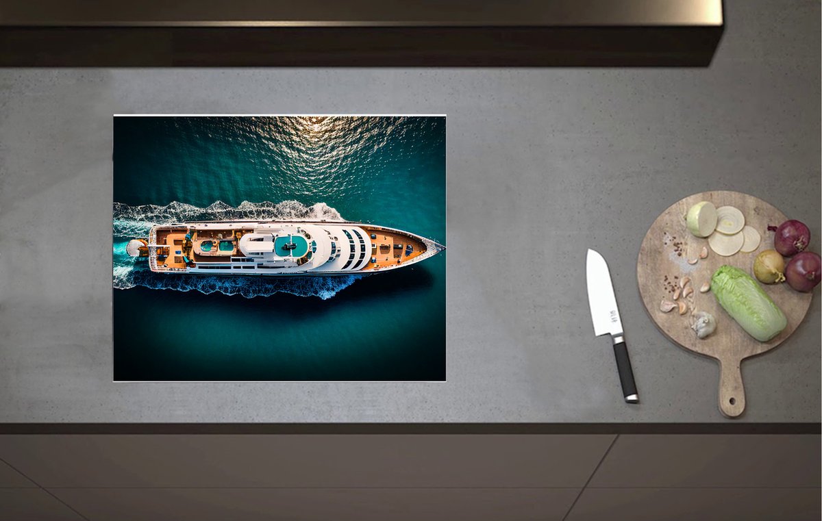 Inductieplaat Beschermer - Bovenaanzicht van Varend Cruiseschip - 60x52 cm - 2 mm Dik - Inductie Beschermer van Vinyl