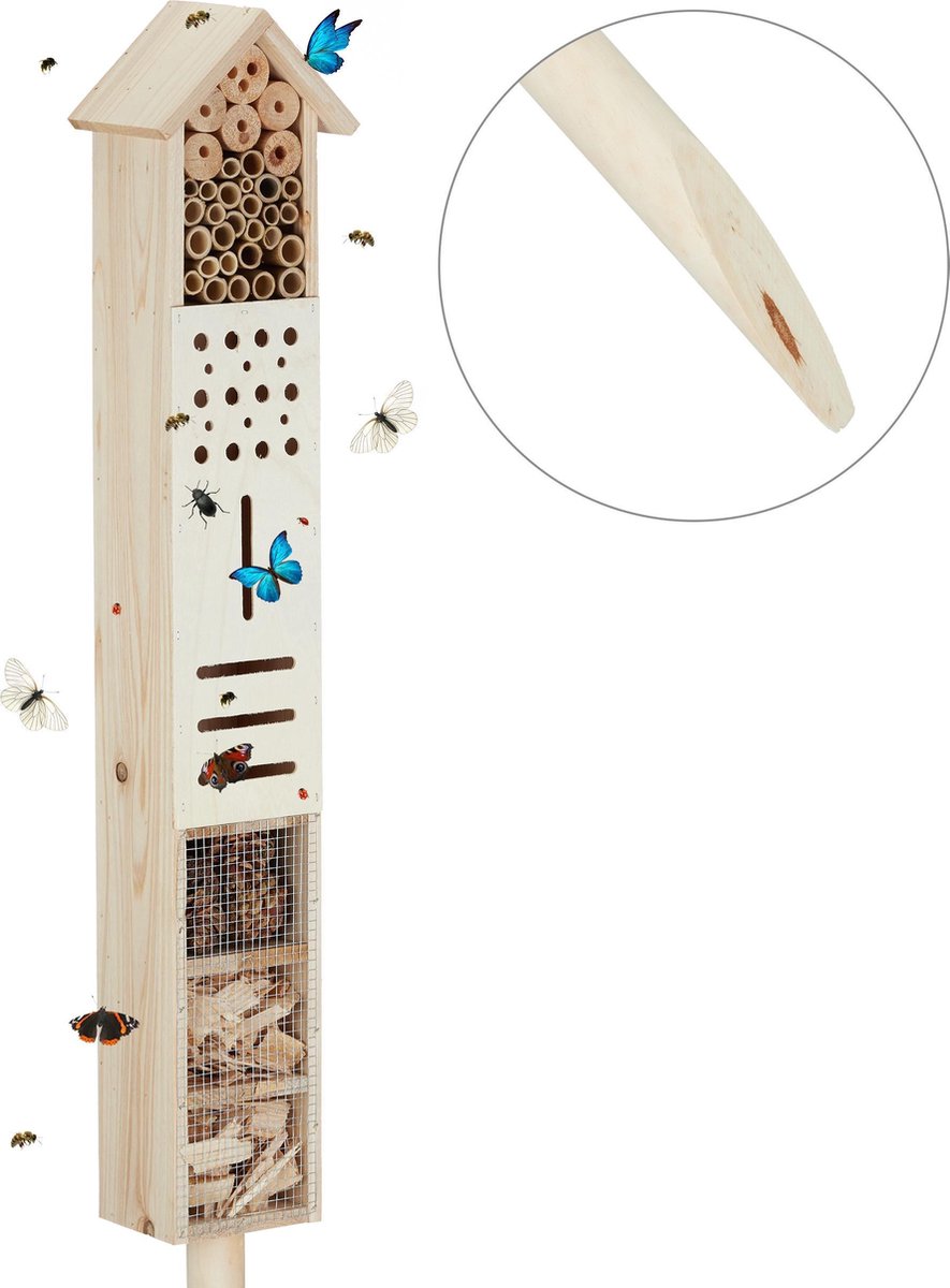 insectenhuis op paal - 148 cm hoog - hout - groot - vlinderhuis - bijenhotel — afbeelding 3