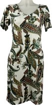 Angelle Milan – Travelkleding voor dames – Groen/witte print Jurk – Ademend – Kreukherstellend – Duurzame jurk - In 5 maten - Maat L