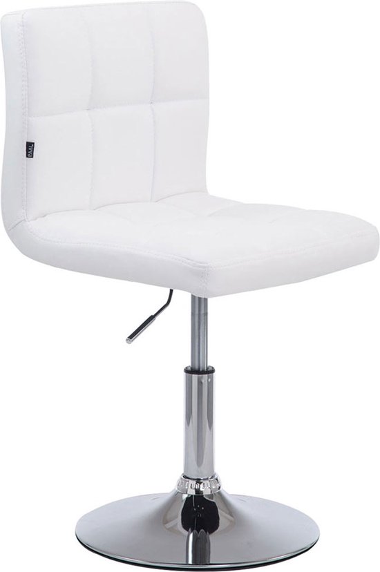 Luxe Barkruk Sabas - Wit - 360 Rotatie - Ergonomische Barstoelen - In Hoogte Verstelbaar - Set van 1 - Met Rugleuning - Voor Keuken en Bar - Imitatie Leder - Gestoffeerde Zitting