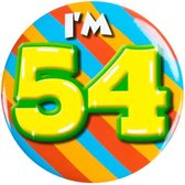 Button 54 Jaar - Button met speld (55mm) - Leeftijd badge - 54 Jaar versiering - Accessoires - Rozet I'm 54 - Verjaardag jongen / meisje / man / vrouw - Button 54 Jaar