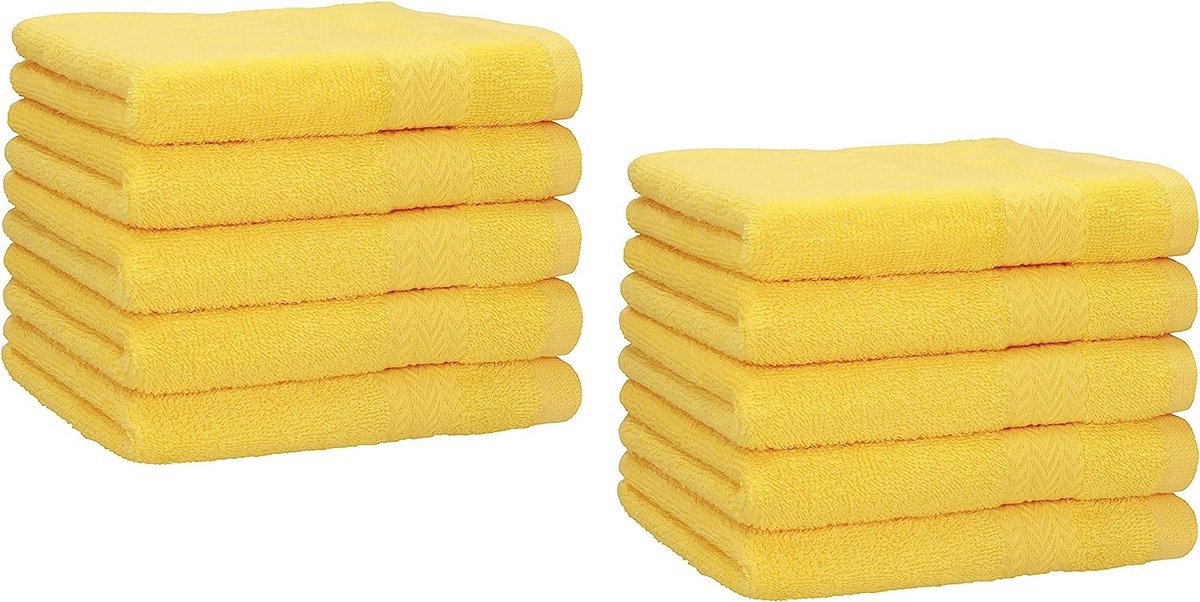 pak van 10 gastendoekjes set gastendoekjes 100% katoen maat 30 x 50 cm handdoek premium, geel, 30x50 cm