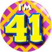 Button 41 Jaar - Button met speld (55mm) - Leeftijd badge - 41 Jaar versiering - Accessoires - Rozet I'm 41 - Verjaardag jongen / meisje / man / vrouw - Button 41 Jaar