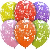 Vlinders (helium)ballonnen, 6 stuks, 30cm, assorti kleuren rondom bedrukt met vlinders