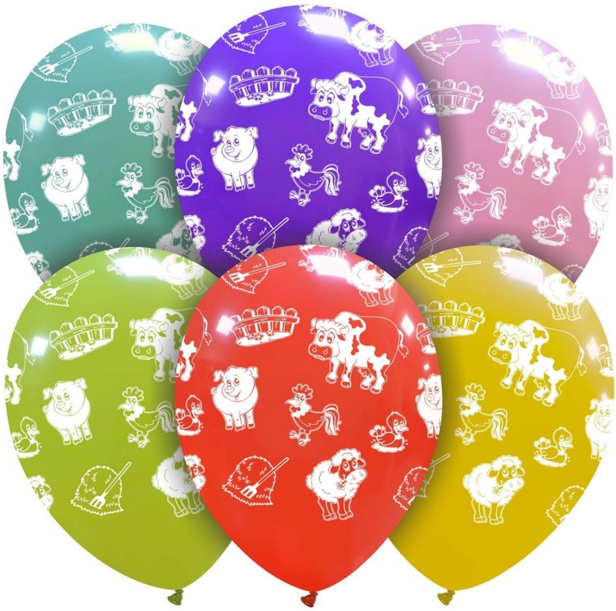 Boerderij dieren ballonnen, 6 stuks, 30cm