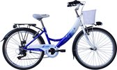 Vélo enfant à 6 vitesses - 24 pouces - Femme/fille - taille de cadre 35cm - Wit/ bleu