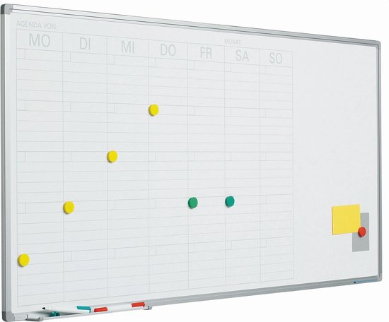 Whiteboard Deluxe - Geëmailleerd staal - Weekplanner - Maandplanner - Jaarplanner - Magnetisch - Wit - Duits - 60x120cm