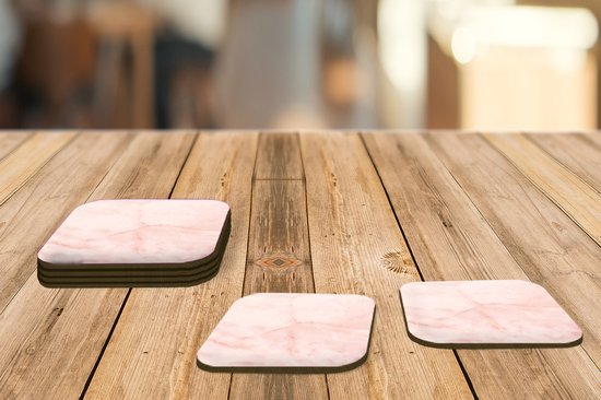 Sous- Sous-verres pour verres - Marbre - Rose - Ligne - 10x10 cm - Sous-verres en verre - 6 pièces