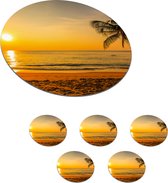 Onderzetters voor glazen - Rond - Palmboom - Strand - Zonsondergang - Zee - 10x10 cm - Glasonderzetters - 6 stuks