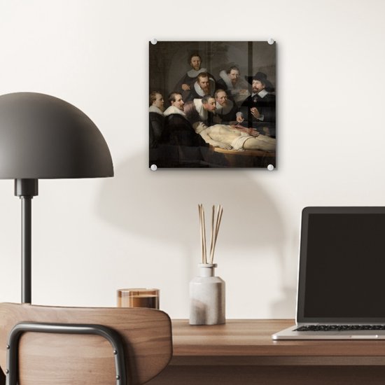 Peinture sur verre - La leçon d'anatomie du Dr. Nicolaes Tulp - Peinture de Rembrandt van Rijn - 20x20 cm - Peintures sur Verre Peintures - Photo sur Glas