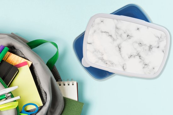 Lunch box Blauw - Lunch box - Boîte à pain - Marbre - Texture - Grijs - Zwart - 18x12x6 cm - Enfants - Garçon